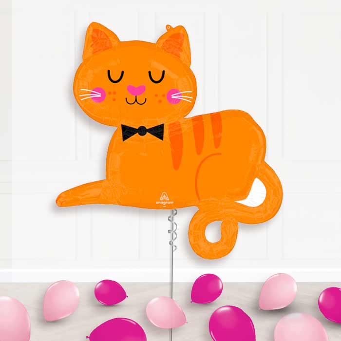 Orange Tabby Cat Balloon Display Package Delivered Inflated - Supershape Balloon | Party Save Smile