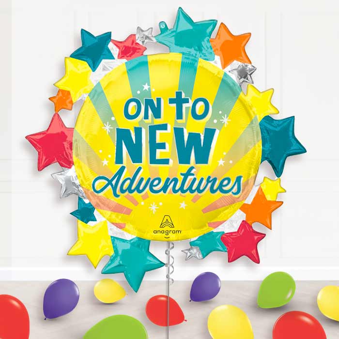 On To New Adventures Balloon Display Package Delivered Inflated - Supershape Balloon | Party Save Smile