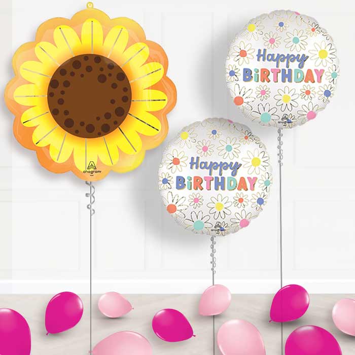 Sunflower Glow Balloon Display Package Delivered Inflated - Balloon Package | Party Save Smile