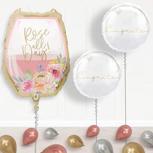Rose All Day Wine Glass Balloon Display Package Delivered Inflated | Balloon Package | Party Save Smile