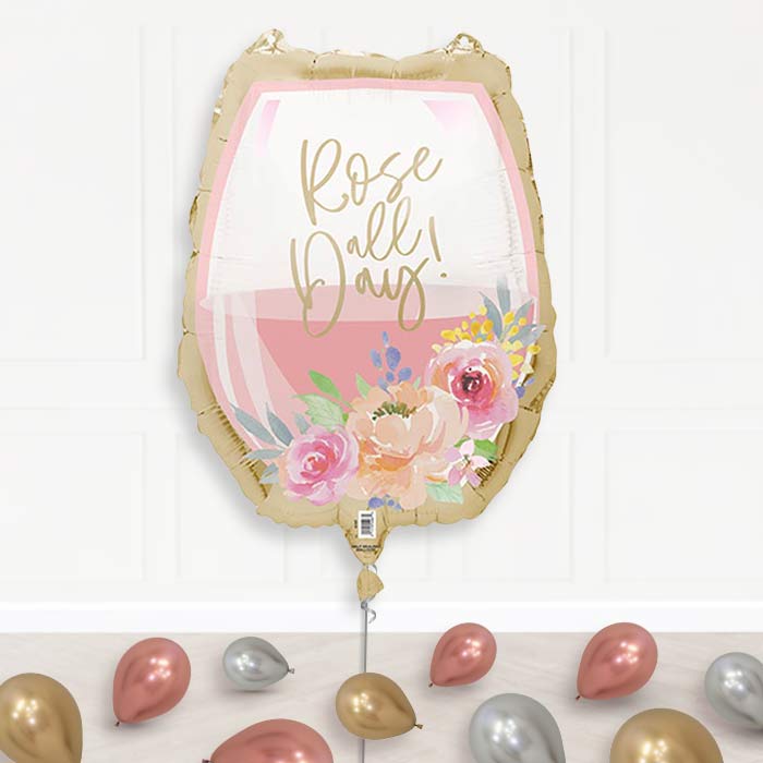 Rose All Day Wine Glass Balloon Display Package Delivered Inflated | Supershape Balloon | Party Save Smile