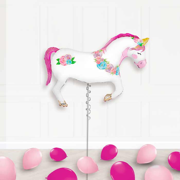 Unicorn Horse Flower Helium Balloon Display Package Delivered - Supershape Balloon | Party Save Smile