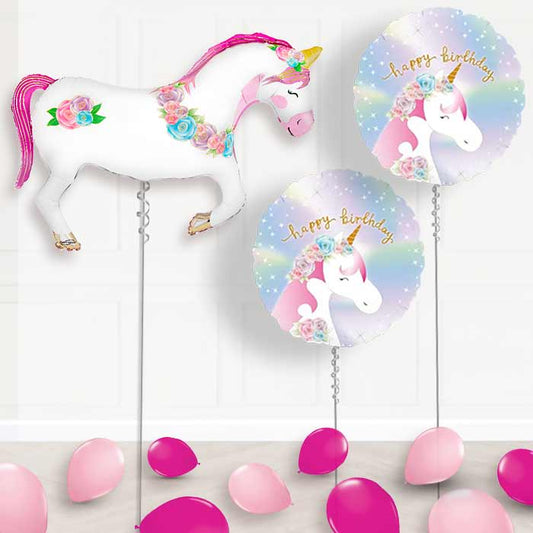 Unicorn Horse Flower Helium Balloon Display Package Delivered - Balloon Package | Party Save Smile