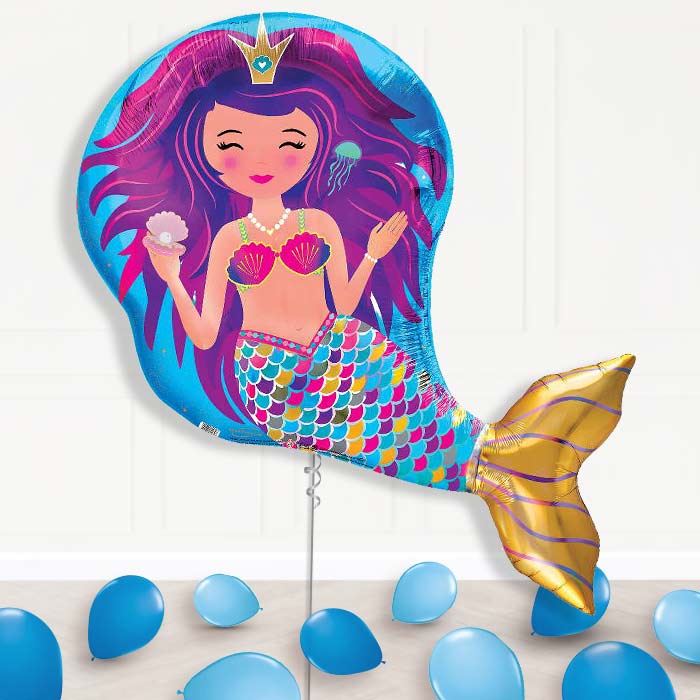 Iridescent Mermaid Shaped Helium Balloon Package Delivered - Supershape Balloon | Party Save Smile