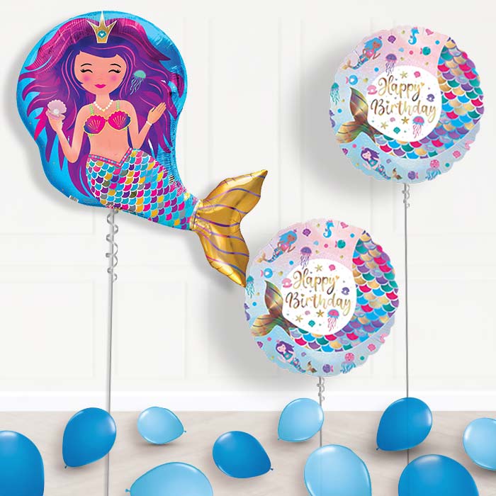 Iridescent Mermaid Shaped Helium Balloon Package Delivered - Balloon Package | Party Save Smile