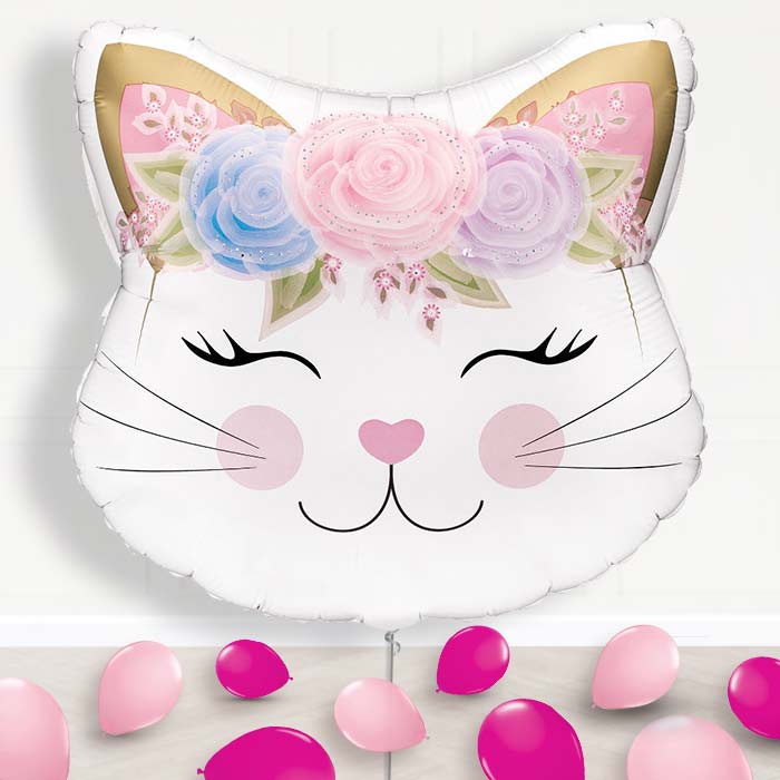 Floral Kitten Foil Balloon Display Package Delivered - Supershape Balloon | Party Save Smile