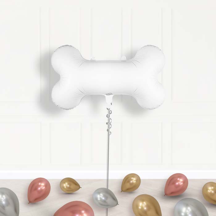 White Dog Bone Foil Balloon Display Package Delivered - Supershape Balloon | Party Save Smile