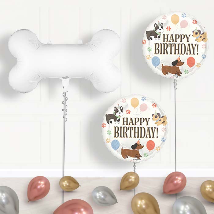 White Dog Bone Foil Balloon Display Package Delivered - Balloon Package | Party Save Smile