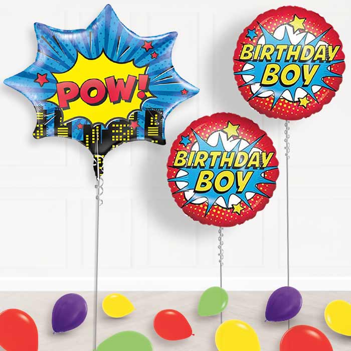 Pow Superhero Balloon Display Package Delivered Inflated | Balloon Package | Party Save Smile