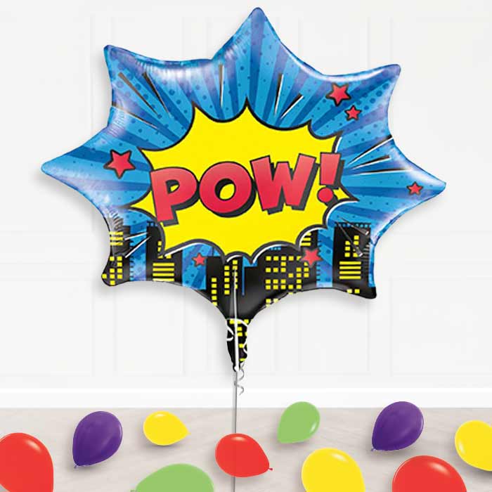 Pow Superhero Balloon Display Package Delivered Inflated | Supershape Balloon | Party Save Smile