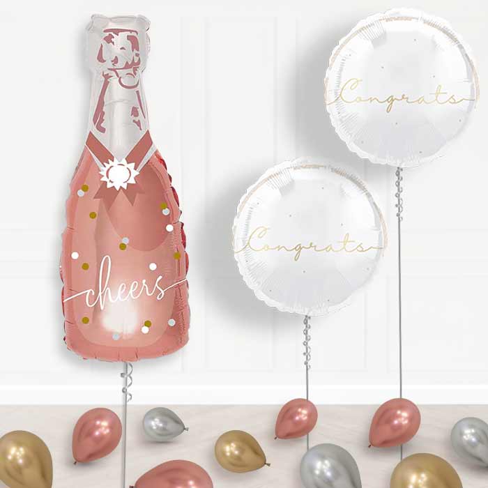 Cheers Rose Gold Bottle of Fizz Balloon Display Package Delivered Inflated | Balloon Package | Party Save Smile