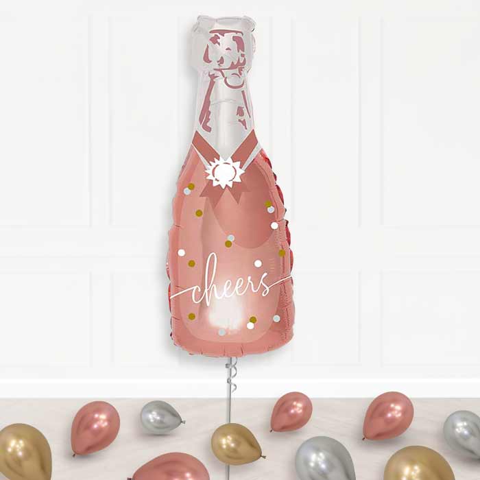 Cheers Rose Gold Bottle of Fizz Balloon Display Package Delivered Inflated | Supershape Balloon | Party Save Smile