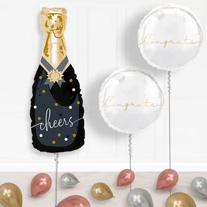 Cheers Black and Gold Bottle of Fizz Balloon Display Package Delivered Inflated | Balloon Package | Party Save Smile