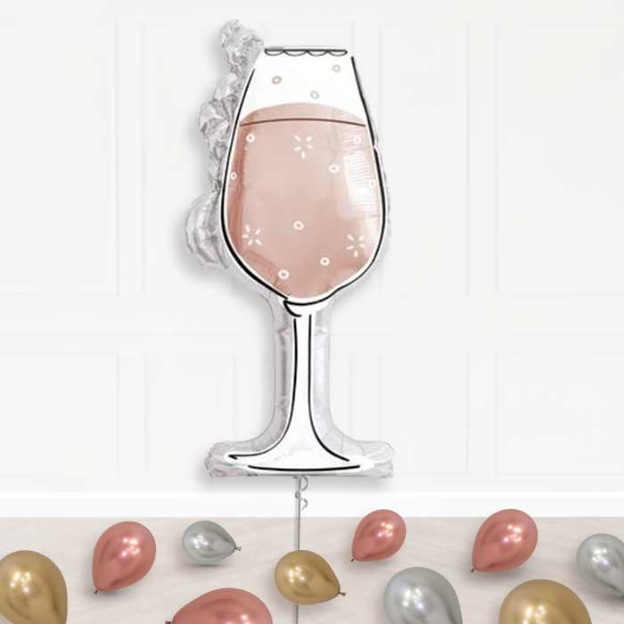 Rose Gold Wine Glass Balloon Display Package Delivered Inflated | Supershape Balloon | Party Save Smile