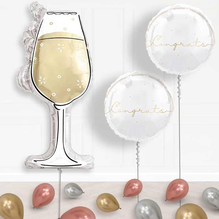 Black and Gold Wine Glass Balloon Display Package Delivered Inflated | Balloon Package | Party Save Smile