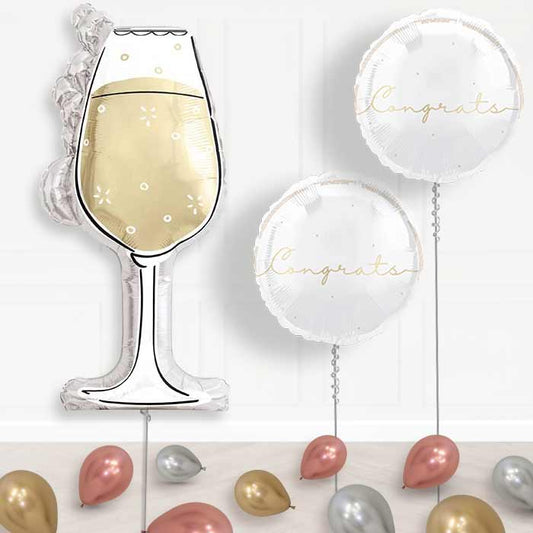 Black and Gold Wine Glass Balloon Display Package Delivered Inflated | Balloon Package | Party Save Smile