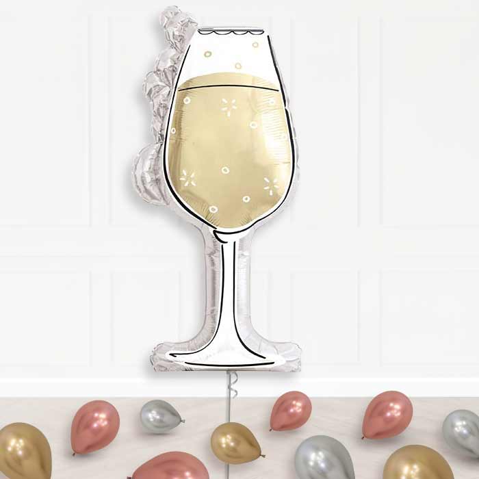 Black and Gold Wine Glass Balloon Display Package Delivered Inflated | Supershape Balloon | Party Save Smile