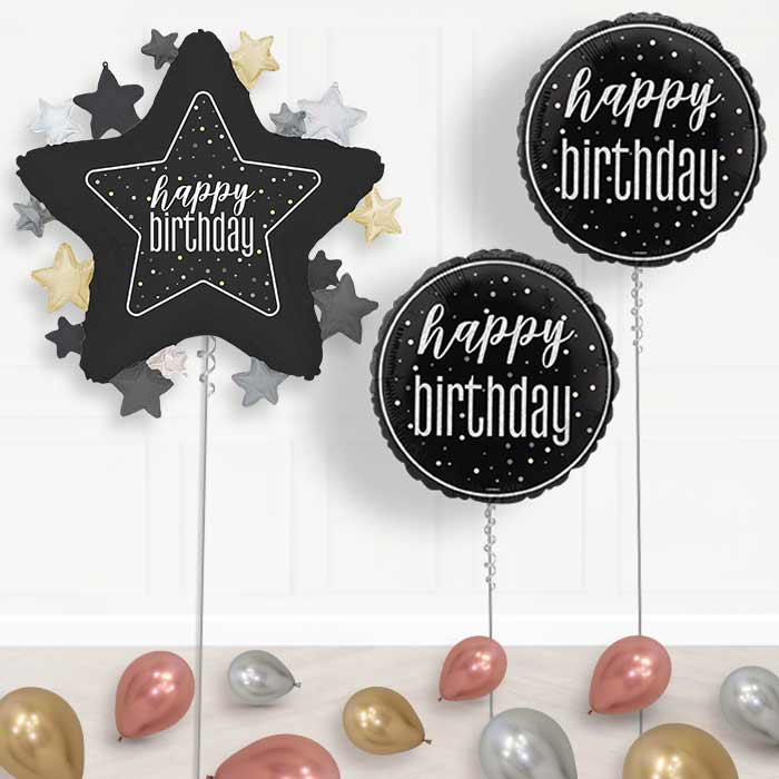 Black Happy Birthday Star Balloon Display Package Delivered Inflated | Balloon Package | Party Save Smile