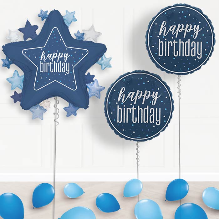 Dark Blue Happy Birthday Star Balloon Display Package Delivered Inflated | Balloon Package | Party Save Smile