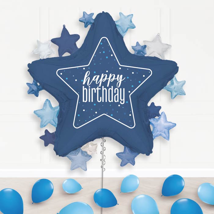 Dark Blue Happy Birthday Star Balloon Display Package Delivered Inflated | Supershape Balloon | Party Save Smile