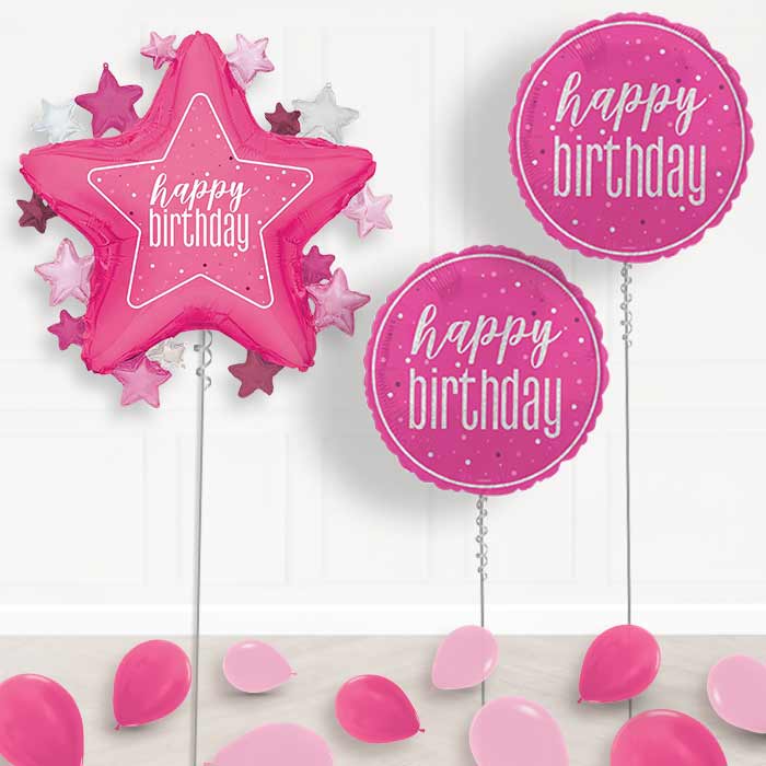 Dark Pink Happy Birthday Star Balloon Display Package Delivered Inflated | Balloon Package | Party Save Smile