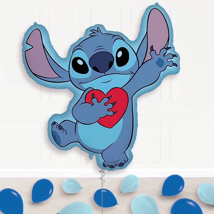 Stitch with Heart Balloon Display Package Delivered Inflated | Supershape Balloon | Party Save Smile
