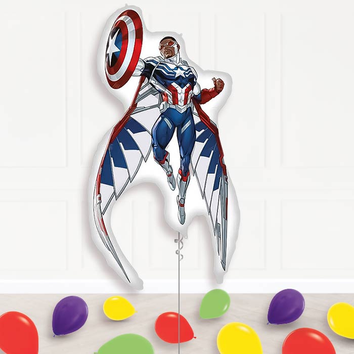 Captain America Sam Wilson Balloon Display Package Delivered Inflated | Supershape Balloon | Party Save Smile