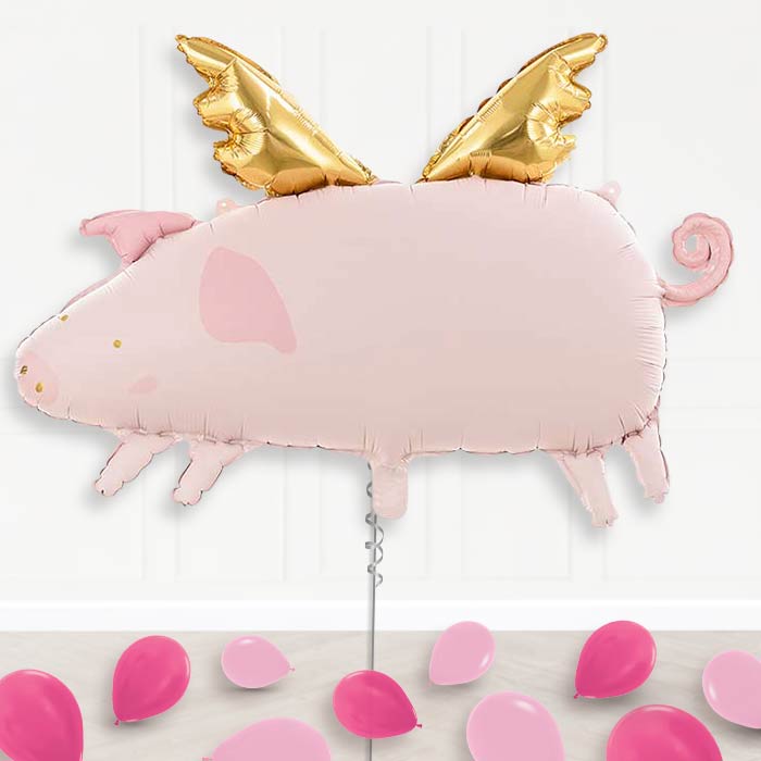 Flying Pig Balloon Display Package Delivered Inflated-Supershape Balloon | Party Save Smile