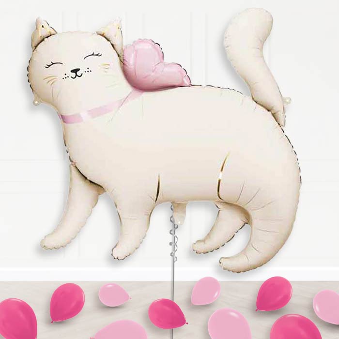 White Kitty Balloon Display Package Delivered Inflated-Supershape Balloon | Party Save Smile