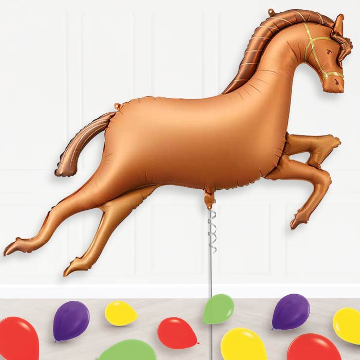 Bronze Brown Horse Balloon Display Package Delivered Inflated-Supershape Balloon | Party Save Smile