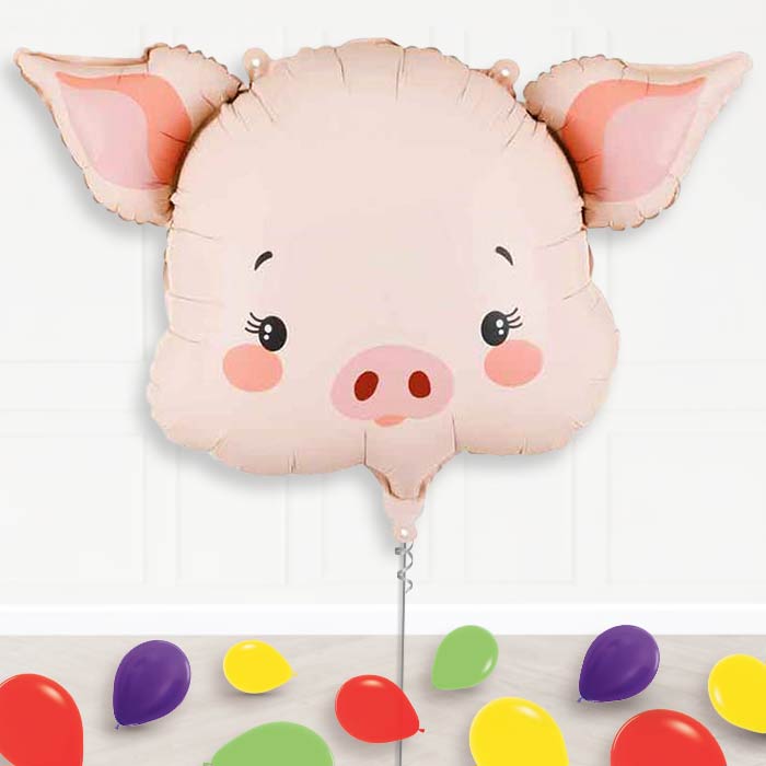 Pink Pig Head Balloon Display Package Delivered Inflated-Supershape Balloon | Party Save Smile