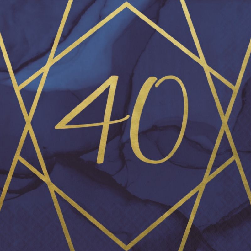 Blue Gold 40th Birthday Plates and Napkins: Tableware Party Pack
