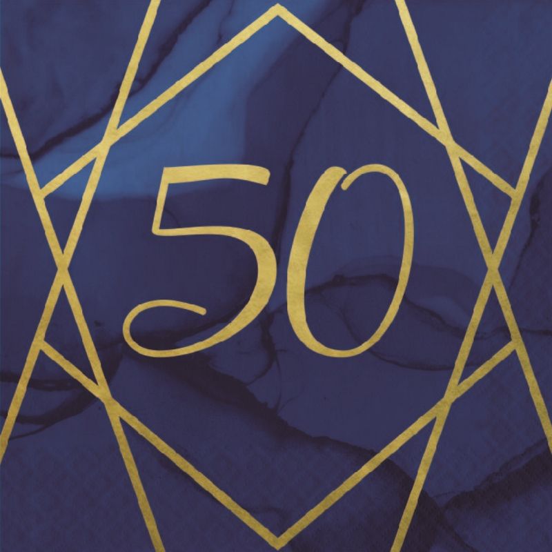 Navy Blue and Gold 50th Birthday Napkins Pack of 16 | Party Save Smile