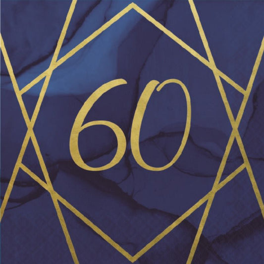Blue Geometric 60th Birthday Napkins Pack of 16 | Party Save Smile
