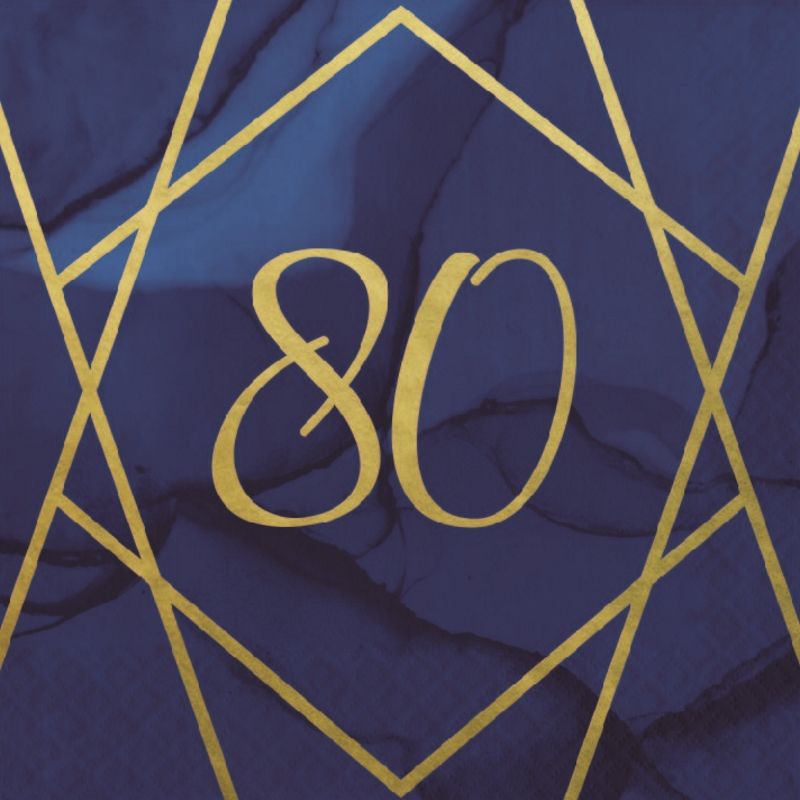 80th Birthday Plates and Napkins Pack - Navy Gold