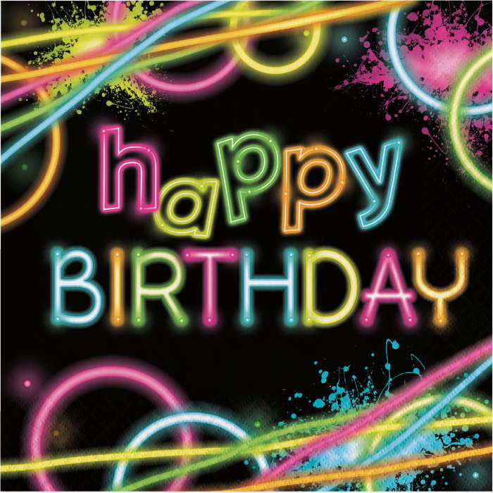 Neon Happy Birthday Napkins Pack of 16 | Party Save Smile