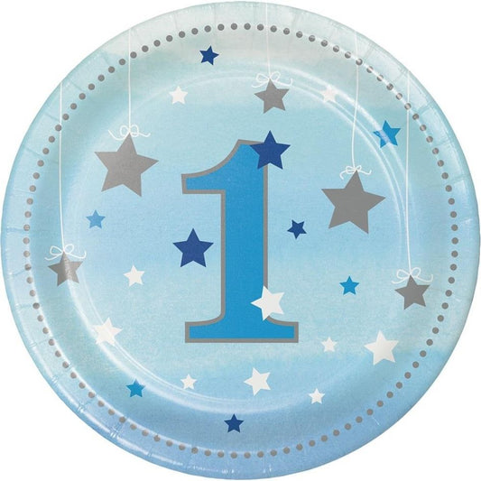 Blue Twinkle Star 1st Birthday Party Cake Plates Pack of 8 | Party Save Smile