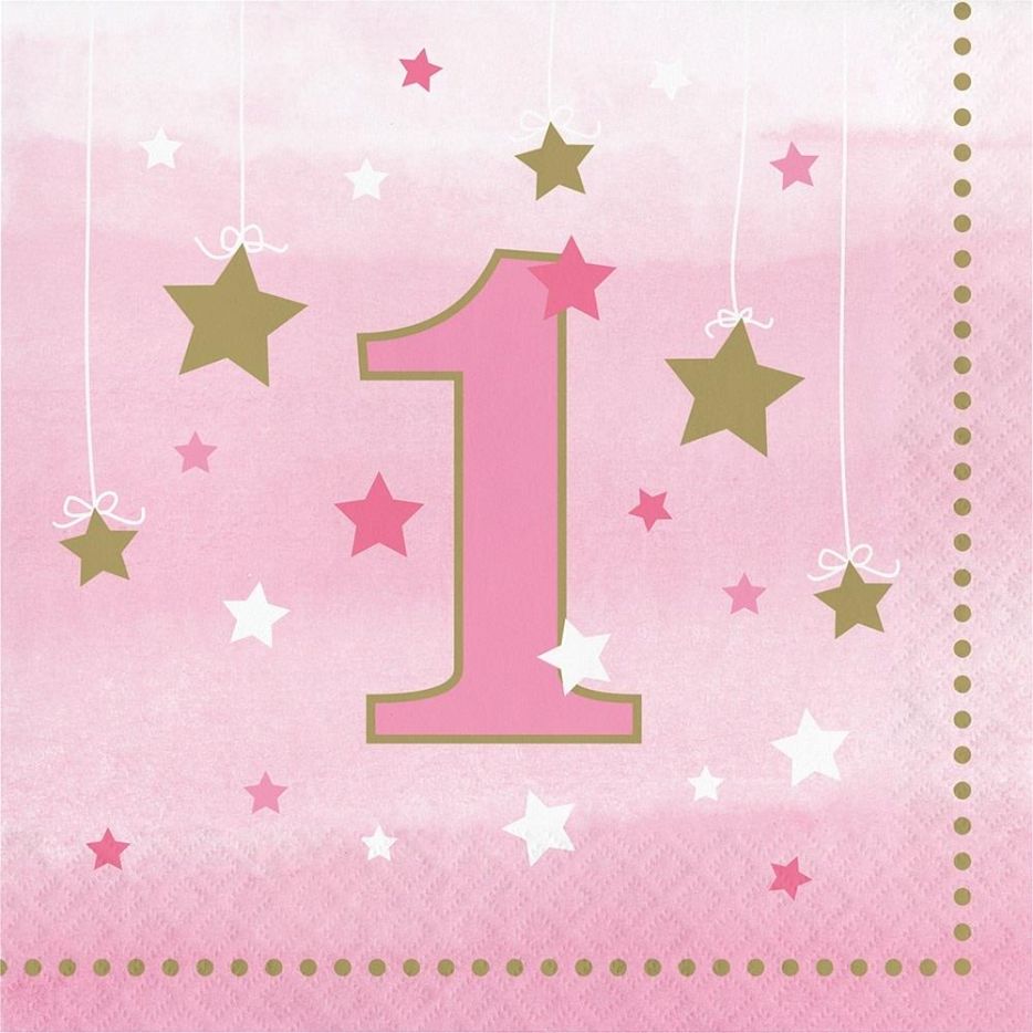 Pink Star 1st Birthday Party Pack: Tableware & Decoration Kit
