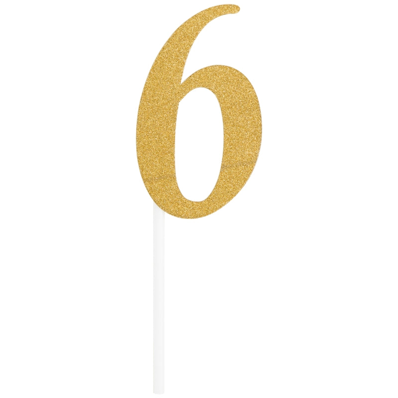 Gold Glittering Number 6 Cake Topper (5 x 8cm) | Party Save Smile