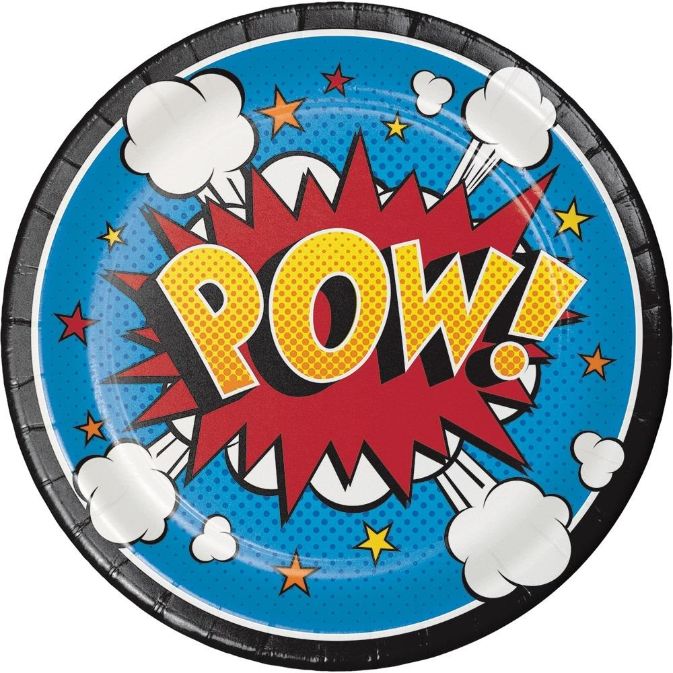 Superhero Slogans Paper Cake Plates Pack of 8 | Party Save Smile