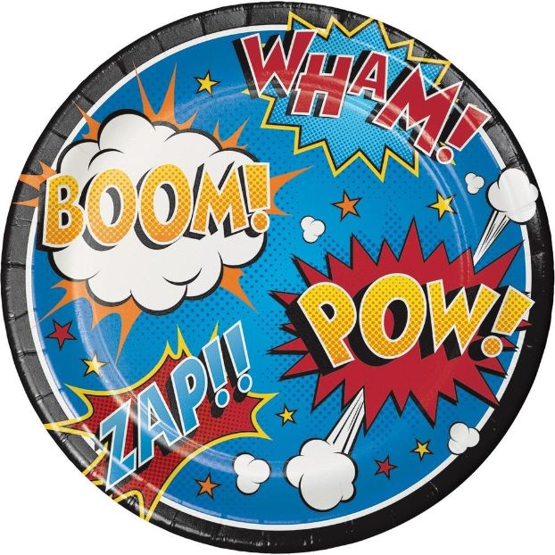 Superhero Slogans Paper Plates Pack of 8 | Party Save Smile