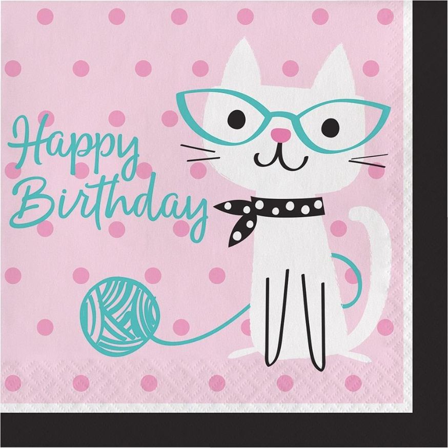 Happy Birthday Purrfect Cat Napkins Pack of 16 | Party Save Smile