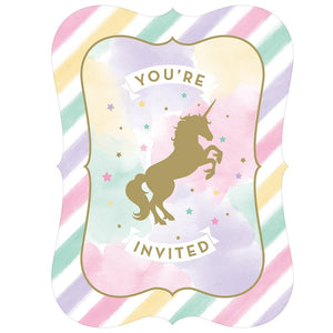 Pastel Party Invitations Unicorn Pack of 8