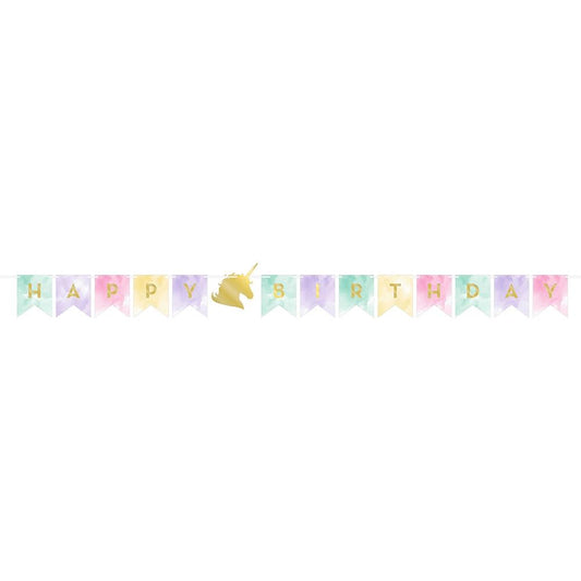 Unicorn Sparkle Happy Birthday Party Ribbon Banner 2.4 Metres | Party Save Smile