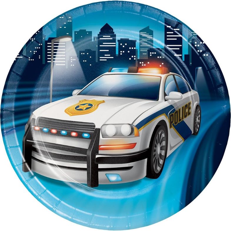 Police Party Cake Plates (Paper) Pack of 8 | Party Save Smile