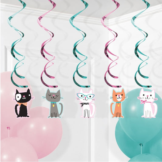 Purrfect Cat Party Hanging Swirls l Decorations Pack of 5 | Party Save Smile
