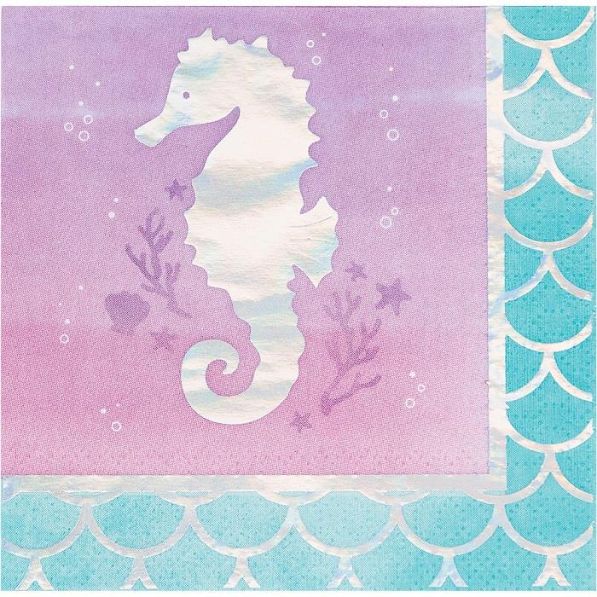 Iridescent Seahorse Beverage Napkins Pack of 16 | Party Save Smile