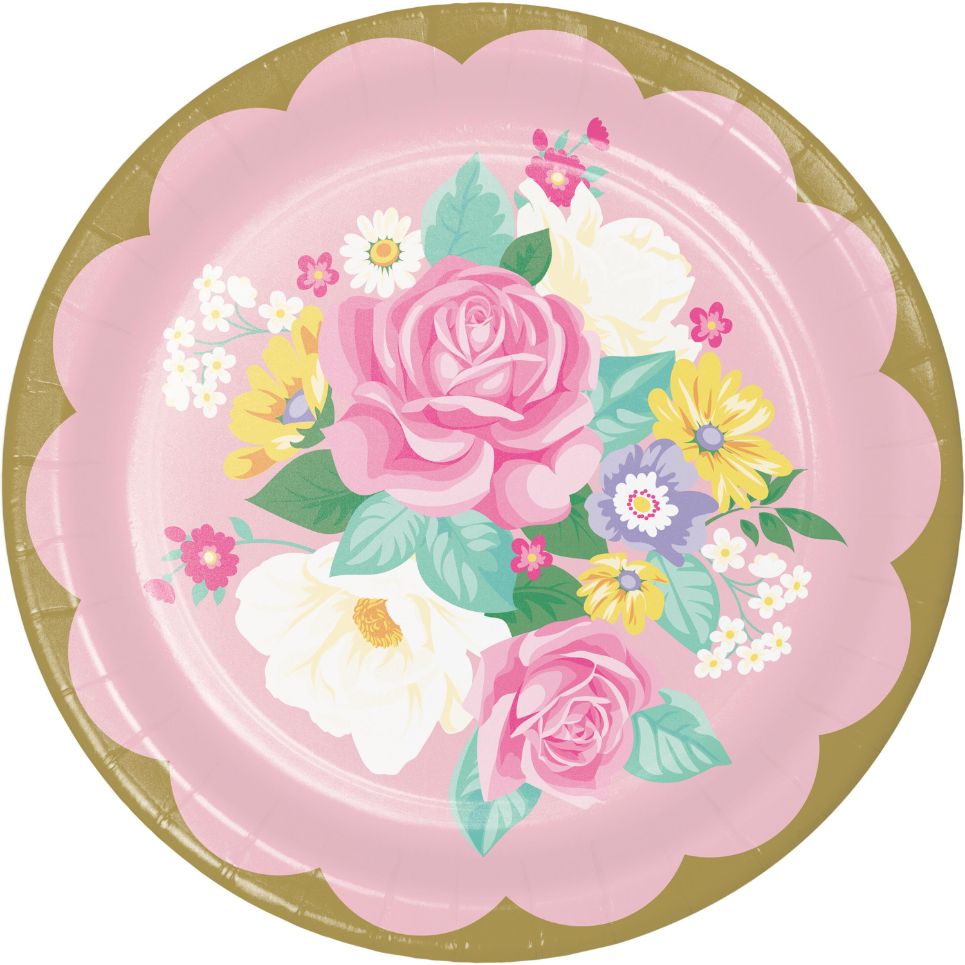 Floral Tea Party Paper Plates Pack of 8 | Party Save Smile