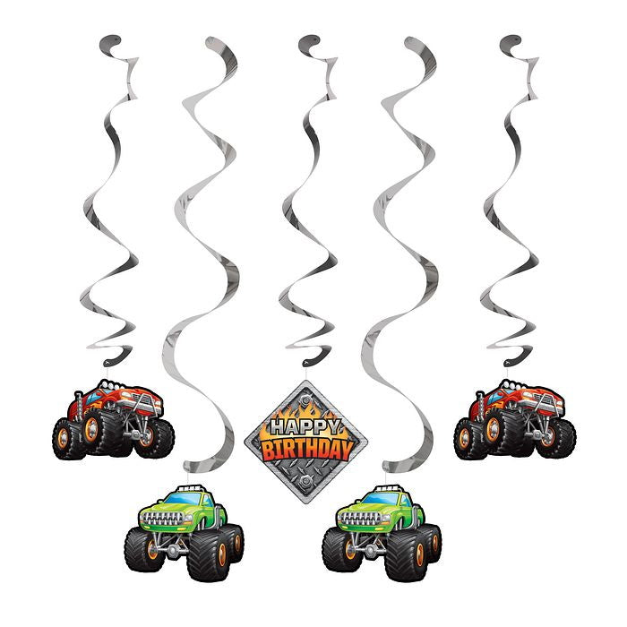 Monster Truck Party Hanging Swirls l Decorations Pack of 5 | Party Save Smile
