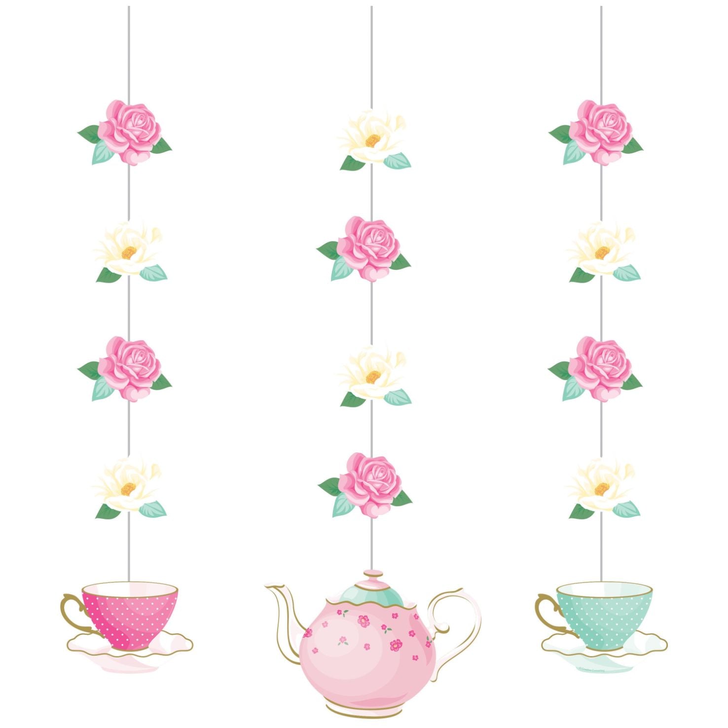 Tea Party Hanging Floral Decor Pack of 3 | Party Save Smile